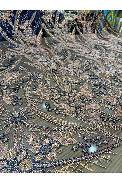 OsmanKumaşDantel Makina kasnak işi yoğun boncuk taş payet işlemeli dantel