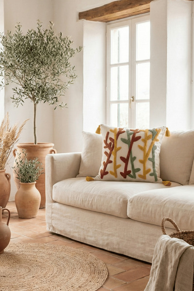 Destiva Home Husă de pernă decorativă cu ciucuri brodate, colorată, din bumba...