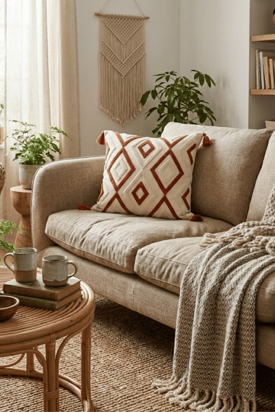 Destiva Home غطاء وسادة منقوش بنمط هندسي عرقي من بولدان مع شراشيب 42×42 سم