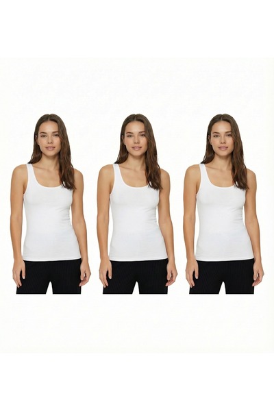 BY ARDELION Pachet de 3 maiouri albe de bază pentru femei, cu aspect texturat...