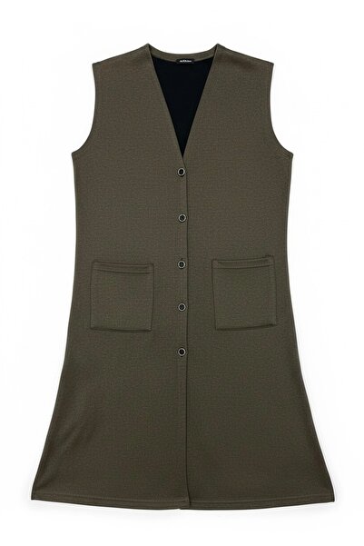 BİLGENS BUTİK Women's Khaki Color Long Transitional Vest