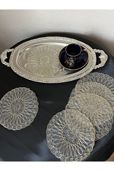 BRL ÇEYİZ HOME Set of 6 Stylish Coffee Side Presentation Guipure Tulle Napkins