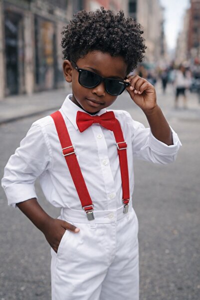 Algitsin O L A Set pantaloni pentru copii, curea și papion, compatibil cu vâr...