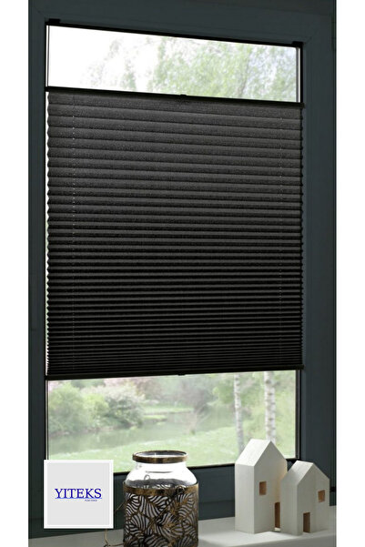 YİTEKS Katlanabilir Cam Balkon Plise Perde SİYAH (İsteğe Bağlı Vidalı veya Ka...