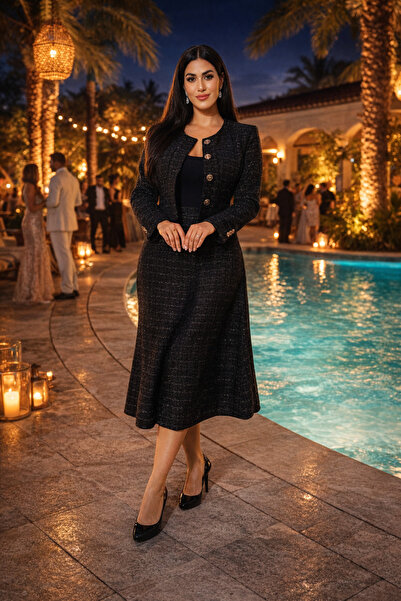 Borncelebs Classic Two-Piece Blazer Skirt Set in Soft Black | The Professiona...