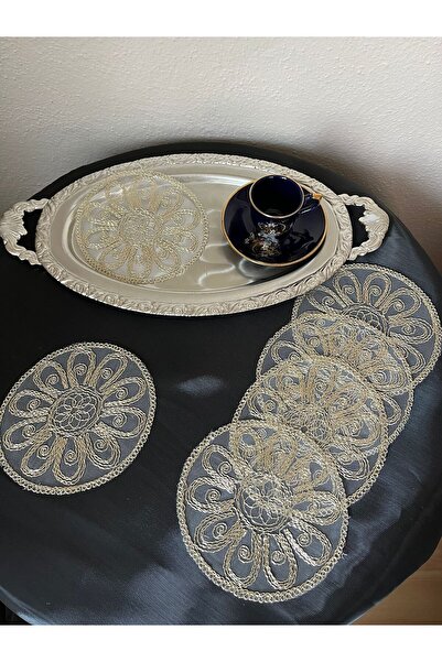 BRL ÇEYİZ HOME Set of 6 Stylish Coffee Side Presentation Guipure Tulle Napkins