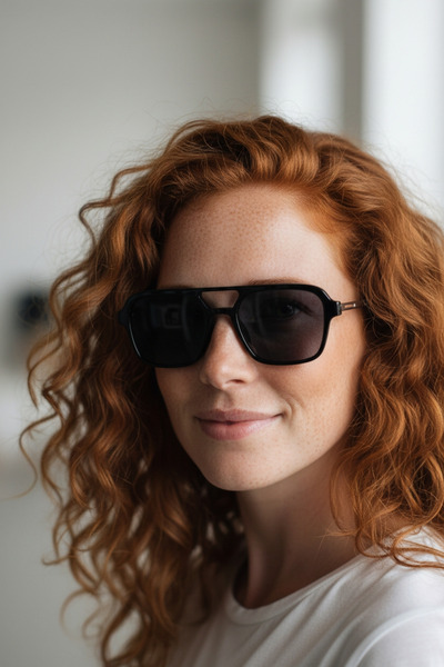 BAPPİR نظارات شمسية فاخرة بإطار معدني أسود من براجا بتصميم مستطيل من الزجاج ا...