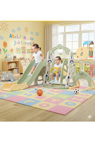 EVARO 7’si 1 Arada Çok Fonksiyonlu Çocuk Oyun Set Basketbol, Salıncak, Kaydır...