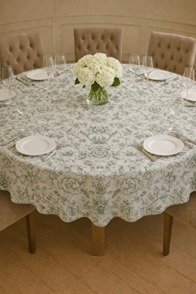 Rona Home مفرش طاولة بتصميم خاص بدون غيبور مزخرف بالزهور الخضراء، مفرش طاولة ...