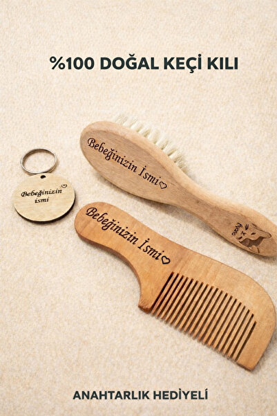 PAMİR %100 Doğal Keçi Kılı Bebek Saç Fırçası 2 Li Set Süpriz Hediye