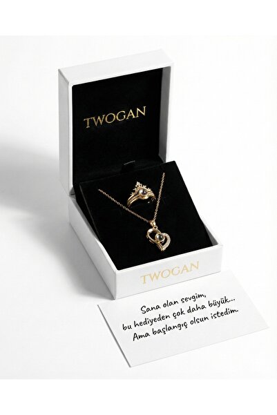 TWOGAN 100 Dilde Seni Seviyorum Çelik Kolye ve 100 Dilde Seni Seviyorum Ayarl...