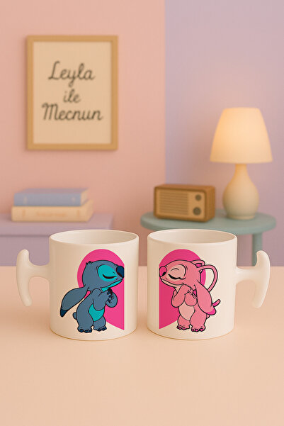 Witchy Co 2'li Stitch ve Angel Kalpli Kupa Bardak, Hammer Kulplu, Sevgili Kup...