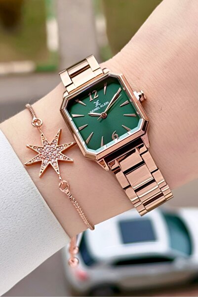 Daniel Klein Kadranı Yeşil Kordonu Rose Renk 26 mm Kadın Kol Saati ve Bileklik