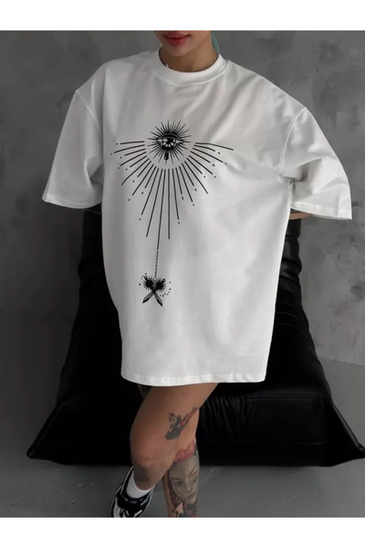 Kanonik Education Unisek Crew Neck Štampana Oversize majica - Bela