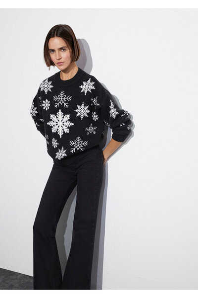 Mavi Snowflake Jacquard Black Sweater Oversize / Wide Cut 1710861-900