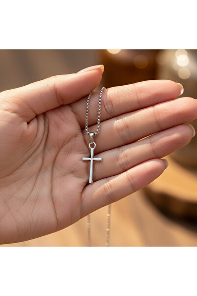 Alooya Mini Haç Gümüş Kaplama Örme Zincir Kolye