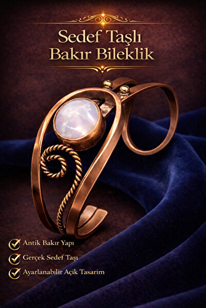 İyyaKee Kadın Bakır Bileklik Doğal Taşlı Otantik Model Bilezik Her Bileğe Uygun