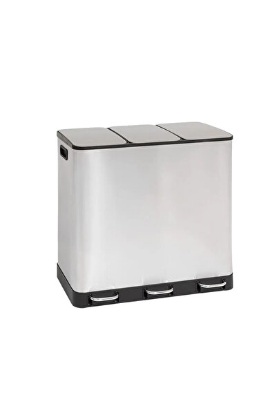 5FIVE Ariane 3*18 L Metal Pedallı Çöp Kovası, Üç Bölmeli, Paslanmaz Gövde, Ko...