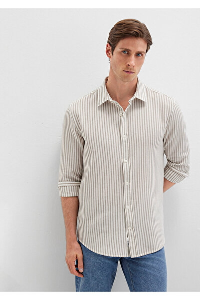 Mavi Men's Beige M0211692-90940 Striped Shirt