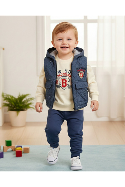 Ege Bebek BĂIEȚI 2-3-4-5 ANI B VESTĂ PUFOASĂ CU BORDURI 3 PIECE SET SEZONIER ...