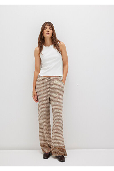 Mavi Beige Ethnic Printed Trousers with Tie Waist 1011123-91009