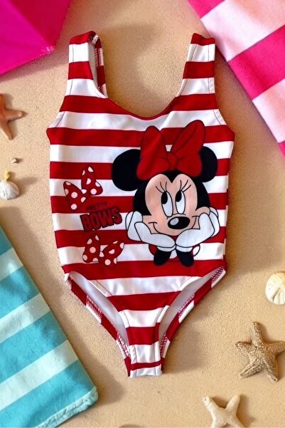 Morbellabutikaksesuar Kız Çocuk Desenli Tek Parça Mayo - Kırmızı