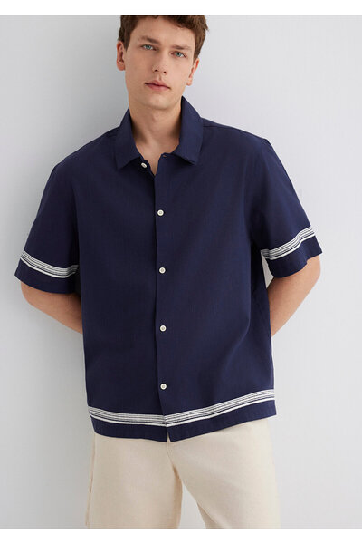 Mavi Çizgili Lacivert Gömlek Regular Fit / Normal Kesim 0211627-83884