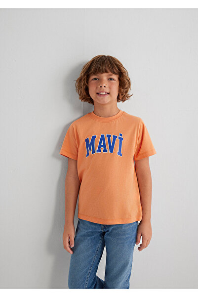 Mavi Orangefarbenes T-Shirt mit Logo-Print, reguläre Passform / normaler Schn...