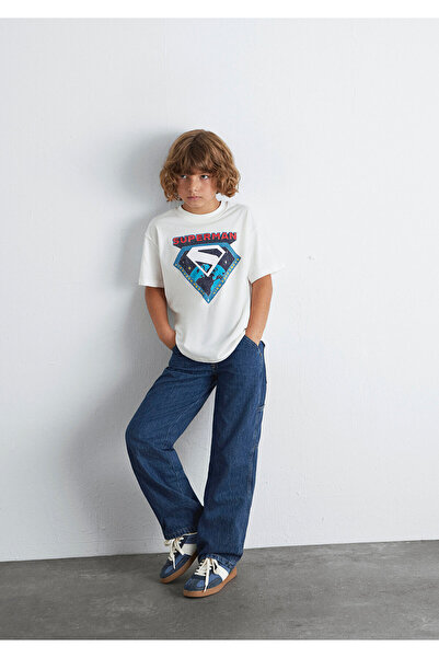 Mavi Superman Baskılı Ekru Tişört Loose Fit / Bol Rahat Kesim 6610381-70057