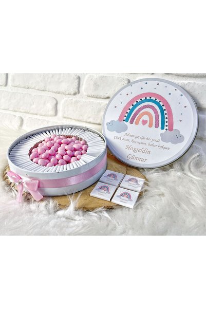 Sweet Story 80 Adet+200 Gr Drajeli Pembe Gökkuşağı Temalı İsme Özel Hoşgeldin...