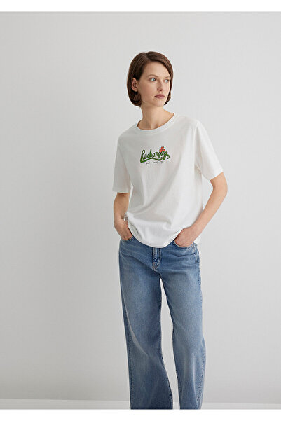 Mavi Tricou Ecru cu imprimeu Cat Regular Fit 1613166 -70057