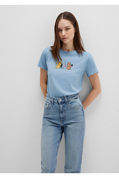 Mavi Kedi Baskılı Tişört Semi Slim Fit / Yarı Dar Kesim 1613472-88024