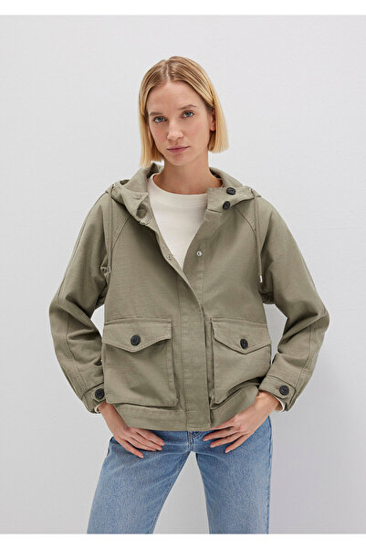 Mavi Kapüşonlu Haki Ceket Oversize / Geniş Kesim 1110625-71818