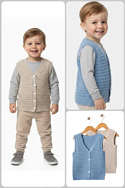 Mamman's 2-Piece Knitted Sweater Vest, Buttoned Baby Boy-Winter Vest Set