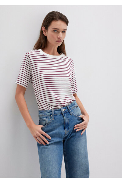 Mavi Burgunderfarbenes gestreiftes Basic-T-Shirt Regular Fit / Regular Cut 16...