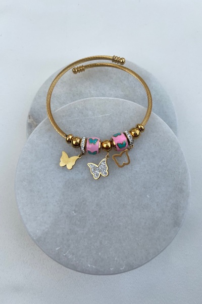 Morbellabutikaksesuar Women's Gold Color Bracelet with Butterfly Detail Charm...