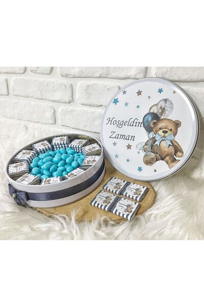 Sweet Story 100 Adet+200 Gr Drajeli Lacivert Ayıcıklı İsme Özel Erkek Bebek H...