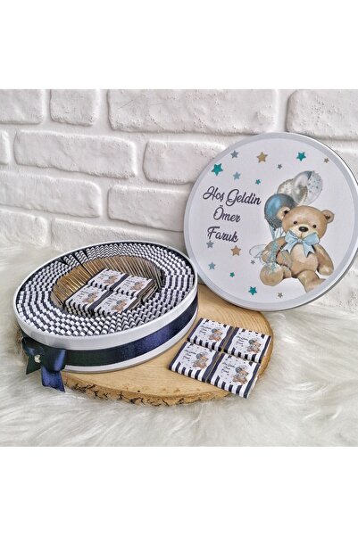 Sweet Story 100 Adet Lacivert Ayicikli Isme Ozel Hosgeldin Erkek Bebek Hediye...