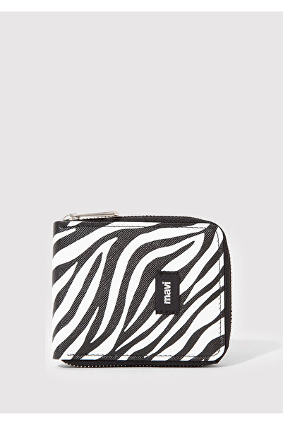 Mavi Zebra Baskılı Fermuarlı Siyah Cüzdan 1911841-900