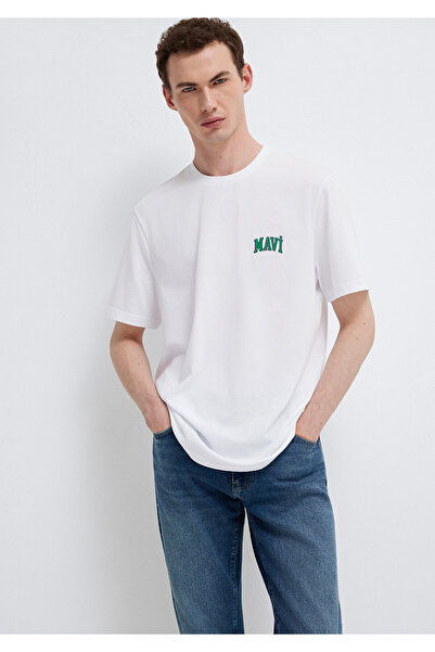 Mavi Biała koszulka z nadrukiem z logo Regular Fit / Normal Cut 0611714-620