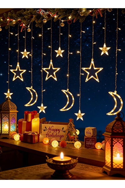 Pomefar ستارة إضاءة رمضانية بطول 3.5 متر، أضواء زينة على شكل هلال ونجوم رمضان...