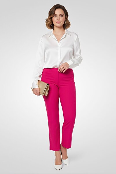 Uterqüe بنطلون نسائي سادة بقصّة عادية، لون فوشيا