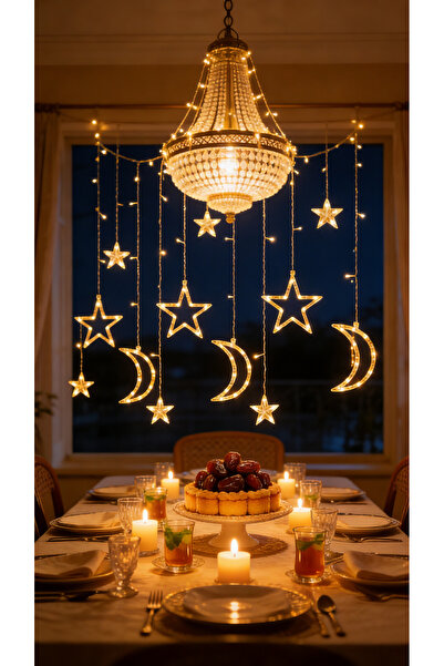 Yoawllty Ramadan Decorations Moon Star Curtain Lights 3.5m 138 LED Warm White...