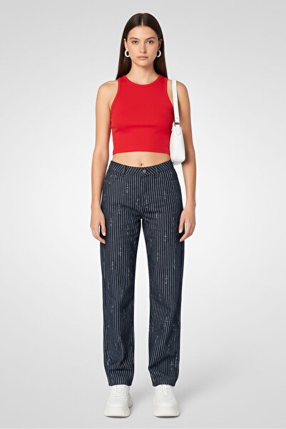 Karl Lagerfeld Women Regular Fit Stripe Non-Stretchable Denim, Navy