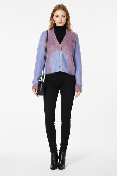 Diesel كارديجان نسائي بأكمام طويلة وفتحة رقبة منفوخة من الموهير، متعدد الألوان