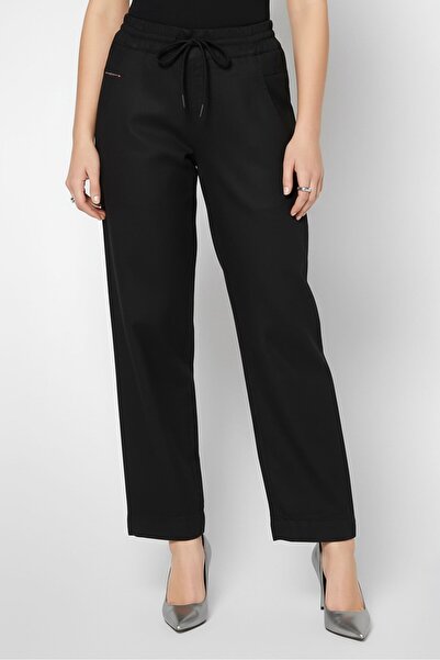 Diesel Women Regular Fit Plain Straight Leg Pants, Black