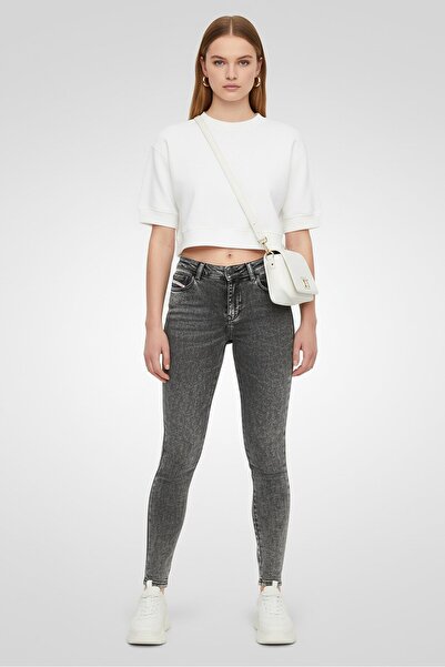 Diesel بنطلون جينز نسائي ضيق مغسول، رمادي