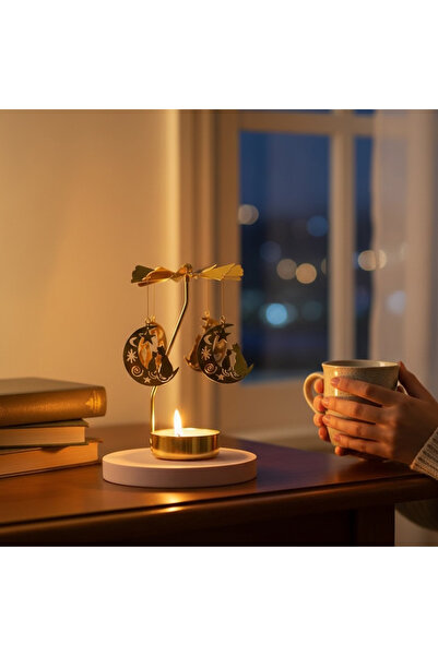 keyfim shop Altın Renkli Döner Kelebek Isı ile Dönen Dekoratif Mumluk