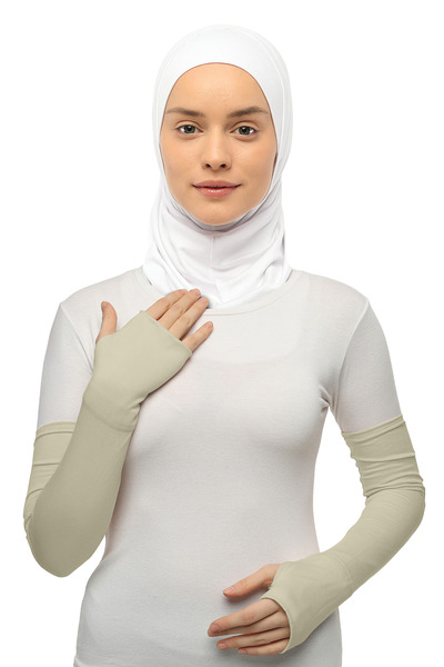 Altobeh Ръкав за хиджаб от пениран памук с изрязани пръсти - кремав