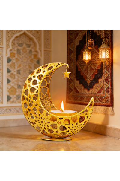 Yoawllty زينة رمضان، حاملات شموع على شكل هلال، قطعة مركزية، حامل شموع نذرية م...